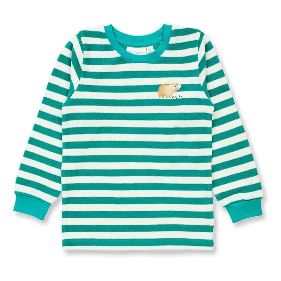 Sense Organics Pyjama Frottee Long John Petrolgrün Weiß Geringelt