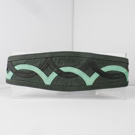 goldmarie Wickelgürtel WELLENMUSTER Leder vintage-grün-schwarz-mint