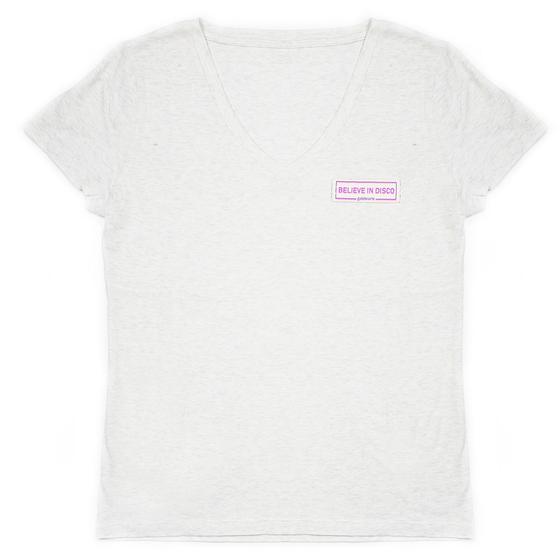 goldmarie T-Shirt V-Neck I BELIEVE IN DISCO - New Edition Label - hellgrau melange