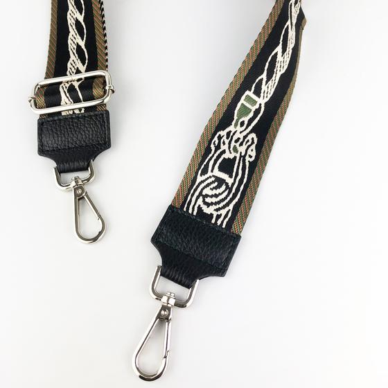 goldmarie Taschenriemen CHAIN Muster schwarz-olive-weiß