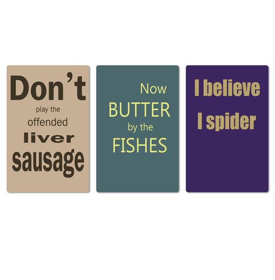 Denglisch Magnet 3er Set - leberwurstfarben, grünblau, dunkelblau - Don't play the offended liversausage, Now butter by the fishes - I believe I spider
