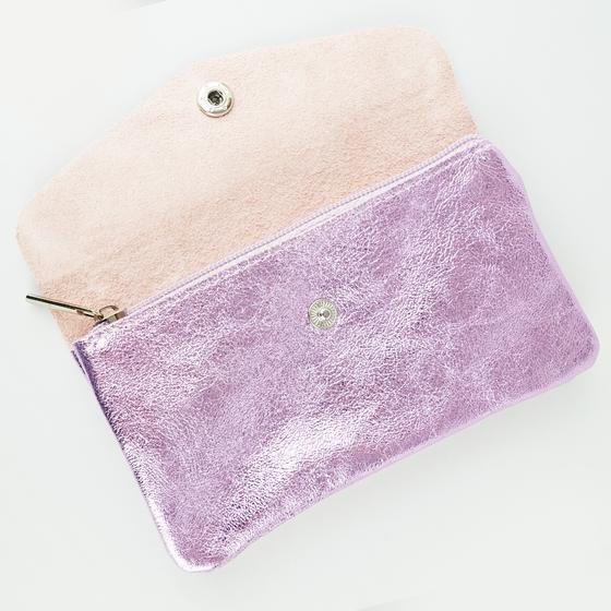 goldmarie Britt-Portemonnaie LOVE PEACE MOIN lilac Neon Label - Leder rosa metallic - 15x9cm