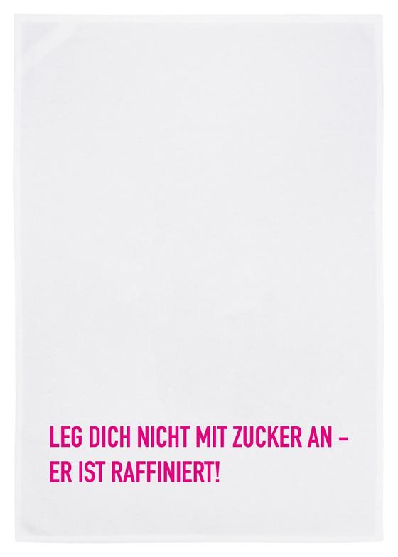 17;30 made in Hamburg Geschirrtuch LEG DICH NICHT MIT ZUCKER AN - ER IST RAFFINIERT weiß-neonpink