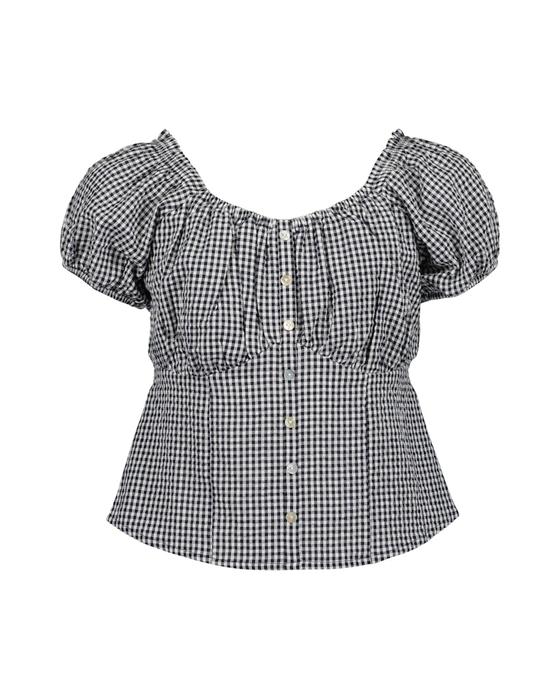 Karo-Bluse, Baumwolle, nachtblau