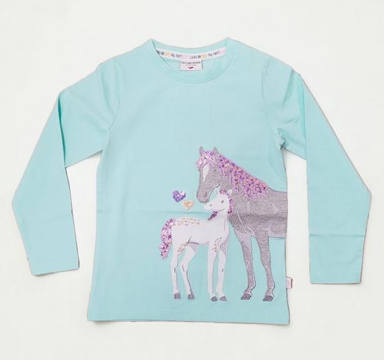 Langarmshirt "Pferdeliebe" mit Pailletten, opal green