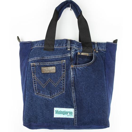 goldmarie Shopper Tasche JEANS Recycelt - MOINGIORNO - NR 7 - reversible - denim dunkelblau - 37x38x15cm