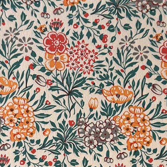 Italienisches Buntpapier, Blumenranken (rot/orange/grau)