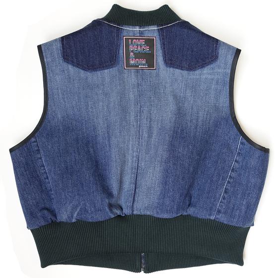 goldmarie Seidentuch-Weste MOINGIORNO - Vintage-Stoff Recycelt - rose-denim-blau - reversible LOVE PEACE MOIN - mit Kosmetiktasche