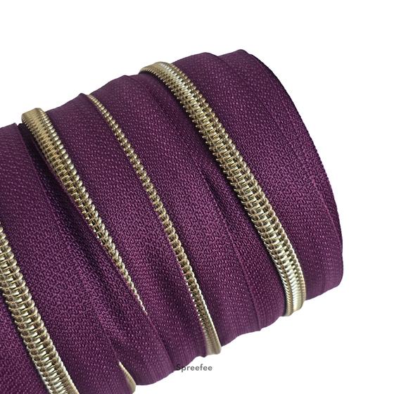 Endlos Reißverschluss pflaume altmessing metallisiert für Taschen nähen Made in Germany