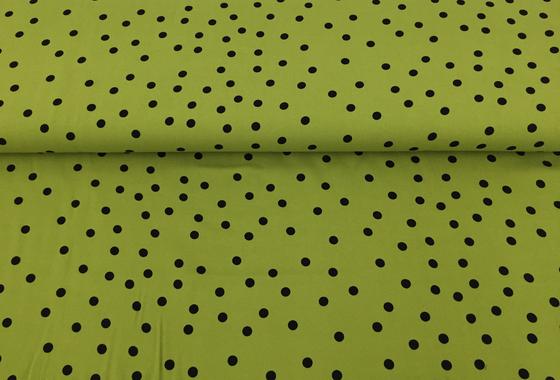 Viskose Twill grün mit schwarzen Dots
