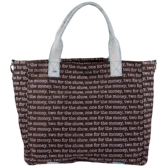 goldmarie Shopper "one for the money, one for the show" Print dunkelgrau-türkis-weiß 50x39cm