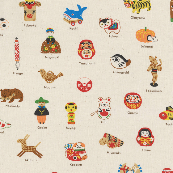 Japanischer Baumwoll-Oxford mit traditionellen Spielzeugmotiven aus der Kollektion Japanese Local Toys von KOKKA.