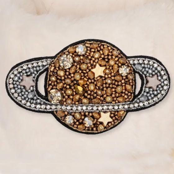 By Vivi. Brosche SATURN - für Slipper, Kleidung, Taschen und mehr - gold-silber