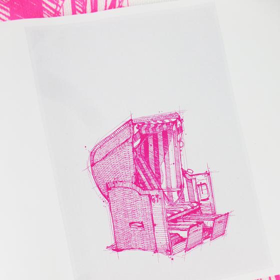 17;30 made in Hamburg Geschirrtuch Strandkorb weiß-neon pink 