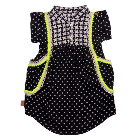 goldmarie Kinder Kleid "Penelope" Pepita Punkte Mustermix schwarz-weiß-gelb
