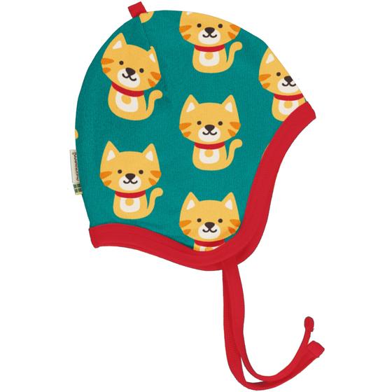 Babymütze "Cat" mit Velourfutter, Bindeband, Biobaumwolle