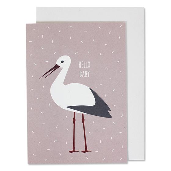 ava&yves Klappkarte - Storch Hello Baby Rosa