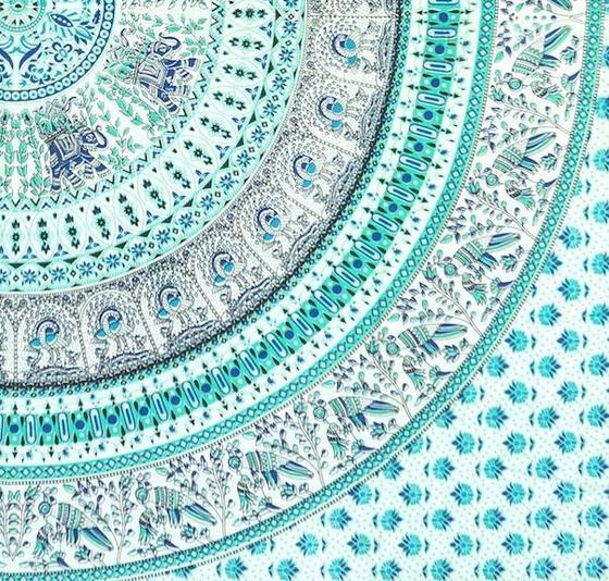Boho-Style Wandbehang, indische Tagesdecke Mandala Druck - grün/türkis