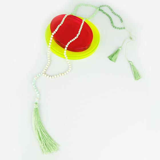 goldmarie Kette SUMMER LOVE mit Fransenbommel - mint-cremeweiß 
