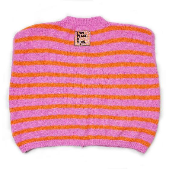 goldmarie Strick Weste LOVE PEACE MOIN Leo Label - Streifenmuster - pink-orange 