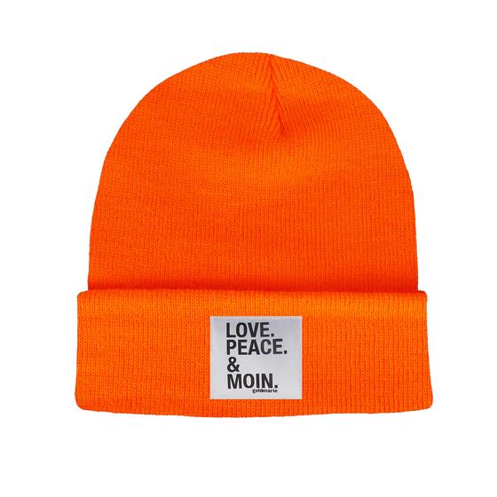 goldmarie Beanie Mütze LOVE PEACE MOIN Klassik- NEON orange