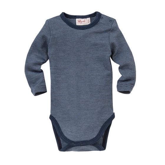 People wear Organic Wolle Seide Body Langarm Dunkelblau geringelt