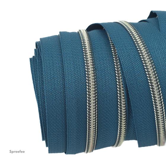 Endlos-Reißverschluss Ocean Blue mit silberner Spirale zum Taschen nähen bei Spreefee entdecken
