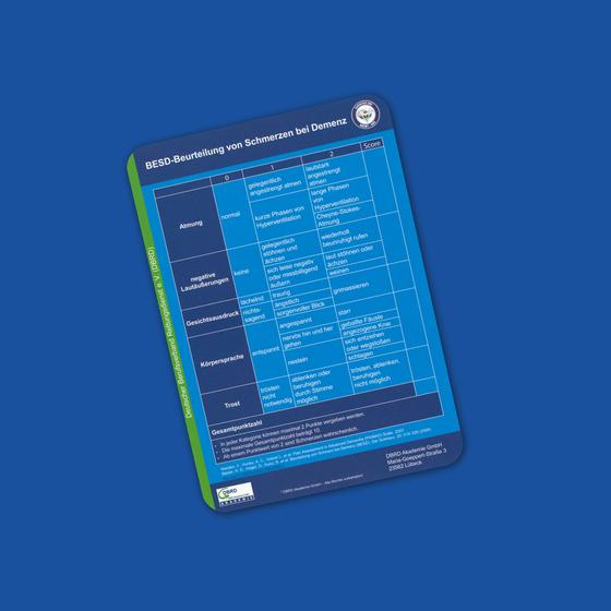 Taschenkarte GEMS - Traumatologische Anamneseerhebung/ BESD-Beurteilung von Schmerzen bei Demenz - beide Seiten