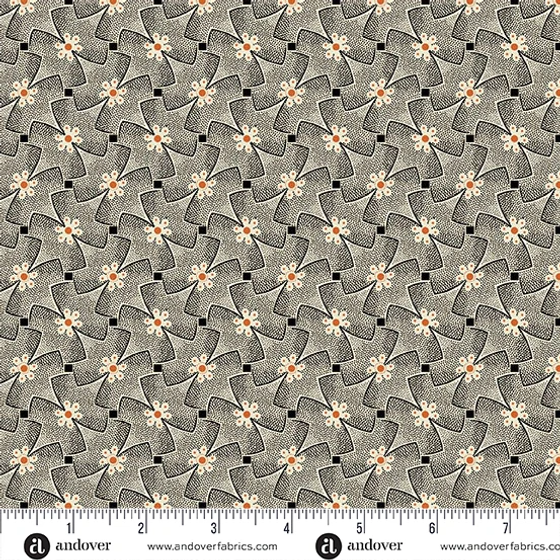 Nightfall by Andover Fabrics Taschenstoff mit modernem Muster in Schwarz, Grau, Creme und Orange
