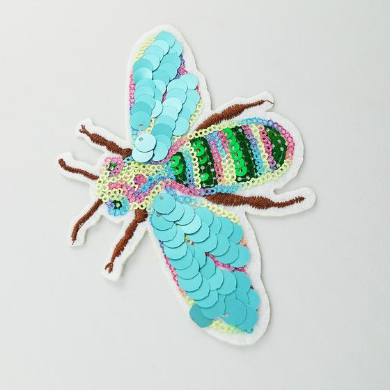goldmarie Pailletten Patches BIENE - hellblau-bunt - 9x13cm
