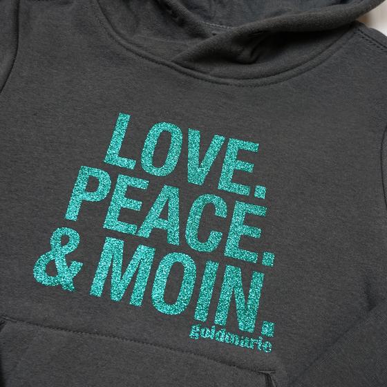goldmarie LOVE PEACE MOIN Kinder Hoodie Gabi - dunkelgrau - petrol mit Glitzer