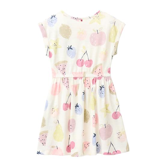 People wear Organic Kurzarm Kleid Große Früchte Weiß Bedruckt
