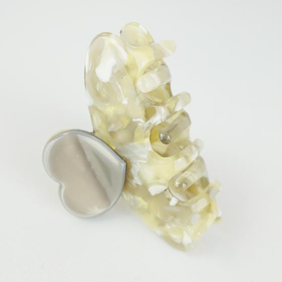goldmarie Haarklammer MIT HERZ - grau-creme-perlmutt - 6cm