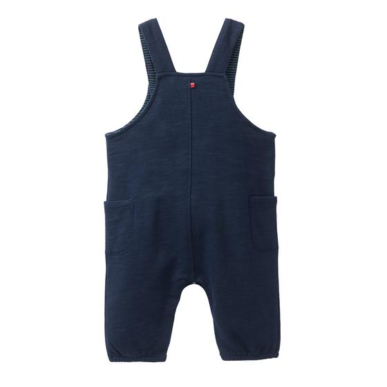People wear Organic Sweat Latzhose Dinosaurier Dunkelblau