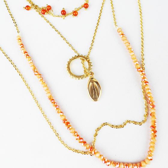 goldmarie Ketten 4er Set Muschel Stahl vergoldet - rose-apricot 