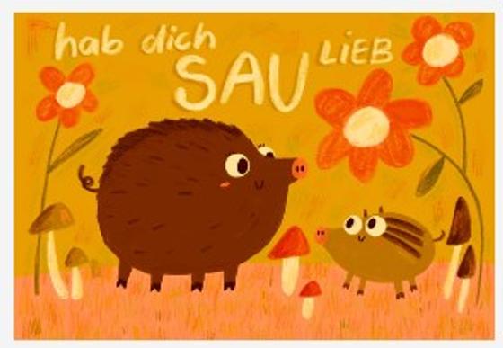 Postkarte Hab Dich Lieb Slinga Illustration