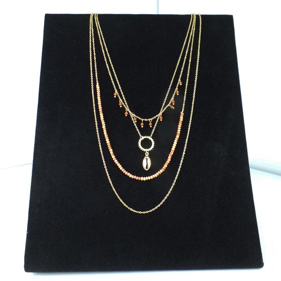 goldmarie Ketten 4er Set Muschel Stahl vergoldet - rose-apricot 