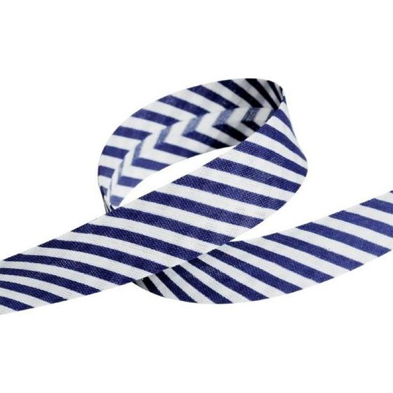 Schrägband Baumwolle 20mm gestreift - dunkelblau weiß maritim
