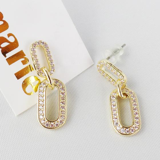 goldmarie Ohrringe MINI DOUBLE CHAIN Anhänger Glitzer Stahl vergoldet