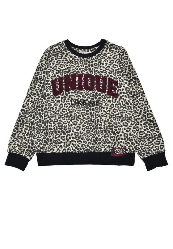 Sweatshirt "Unique", angeraut, Baumwolle, leoprint