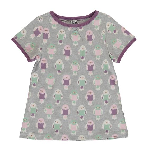T-Shirt "Budgie" in A-Linie, grau-lila, Biobaumwolle 