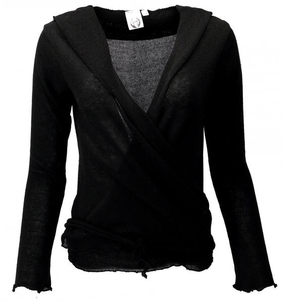 Wickelshirt, Baumwollstrick Pullover, Wickeljacke - schwarz