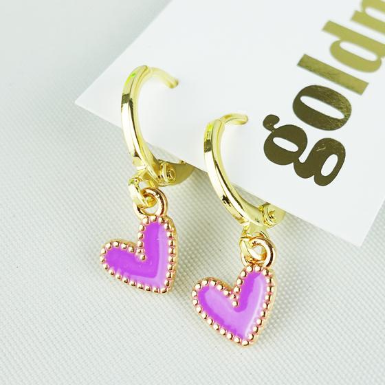 goldmarie Ohrringe Mini HerzL Anhänger - Stahl vergoldet - lila 