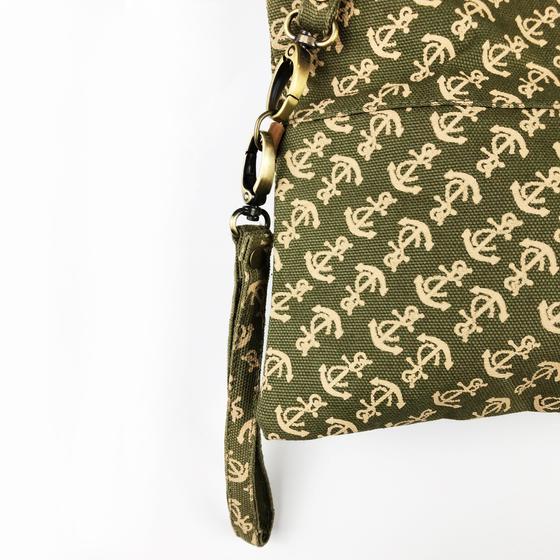 goldmarie Handtasche MOINGIORNO Canvas Anker Muster - olive-sand - 30x14cm