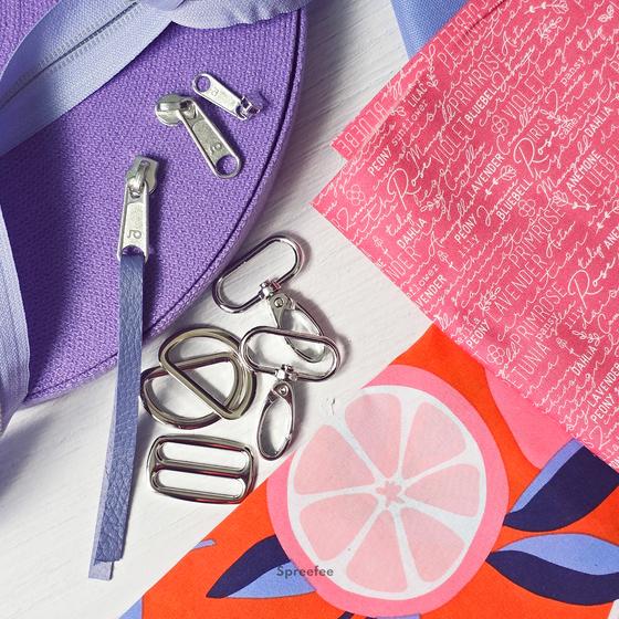 Nähset für Tasche aus pink-orangefarbenem Zitronen-Wachstuch, wasserabweisend und sommerlich gestaltet