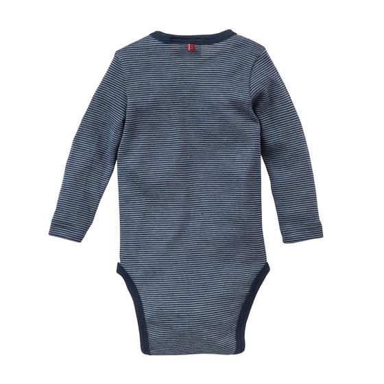 People wear Organic Wolle Seide Body Langarm Dunkelblau geringelt