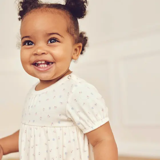 Müsli by Green Cotton Baby Puff Swing Dress Spring Tofu Shell Blue