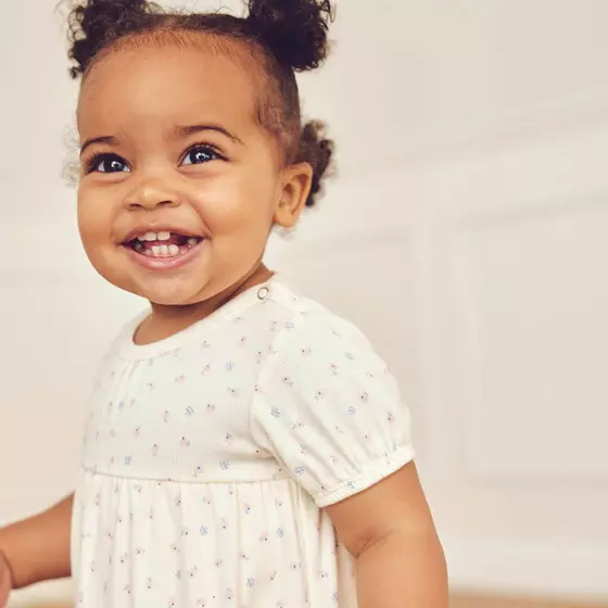 Müsli by Green Cotton Baby Puff Swing Dress Spring Tofu Shell Blue