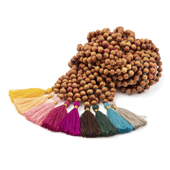 Mala Yoga Kette mit Sandelholz-Duft, farbige Quaste, 108 Perlen