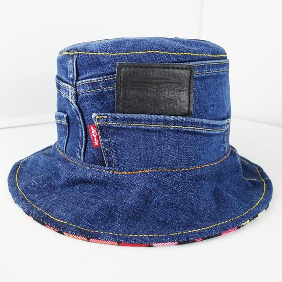 goldmarie Bucket Hat Hut MOINGIORNO - JEANS Recycelt - denim dunkelblau - reversible LOVE PEACE MOIN